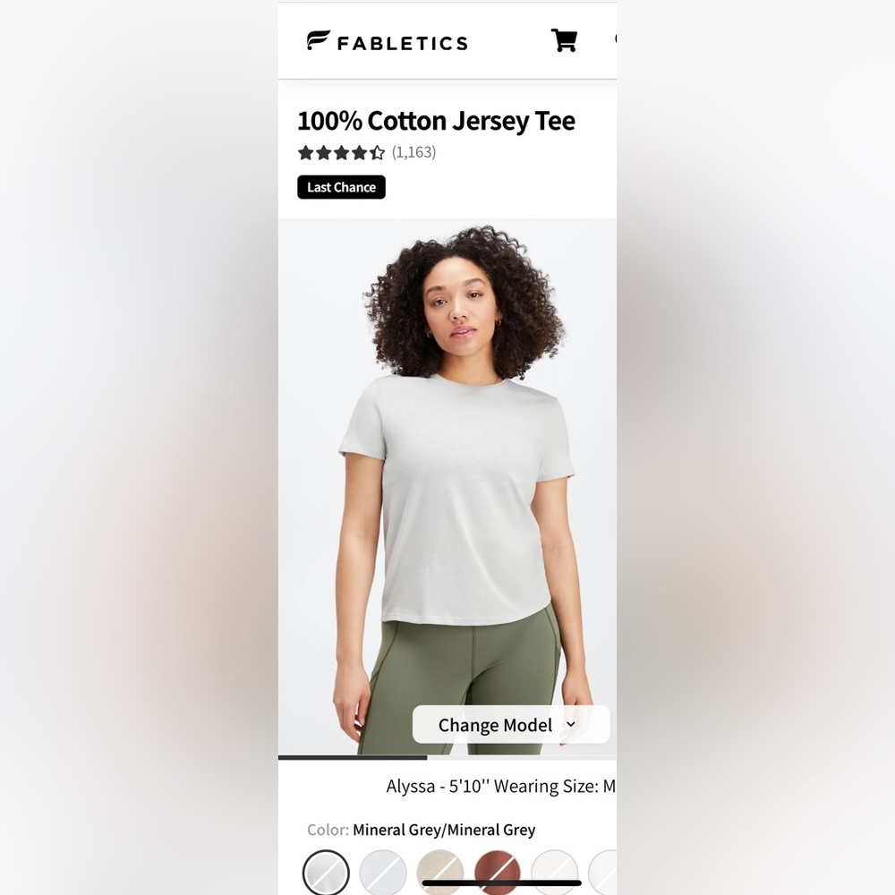 Brand New With Tag (NWT) Fabletics Small, 100% Cotton Jersey Tee